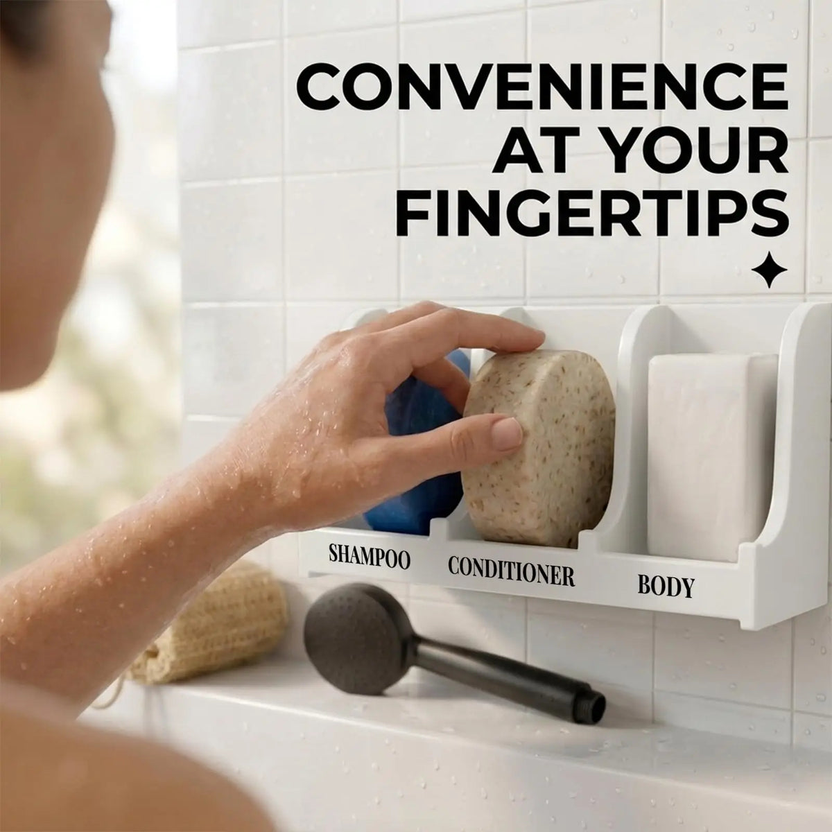 Three-compartment Bathroom Wall-mounted Soap Dish, Self-draining Shower Shampoo Caddy, Holds Shampoo, Conditioner, and Bath Soap