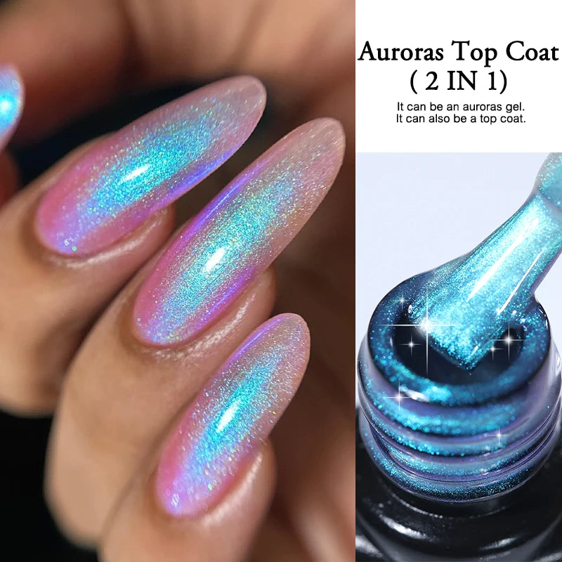 LILYCUTE 7ML 2 IN 1 Auroras Top Coat Glitter Pink Purple Auroras Laser Gel Nail Polish DIY Semi Permanent Soak Off Nail Art