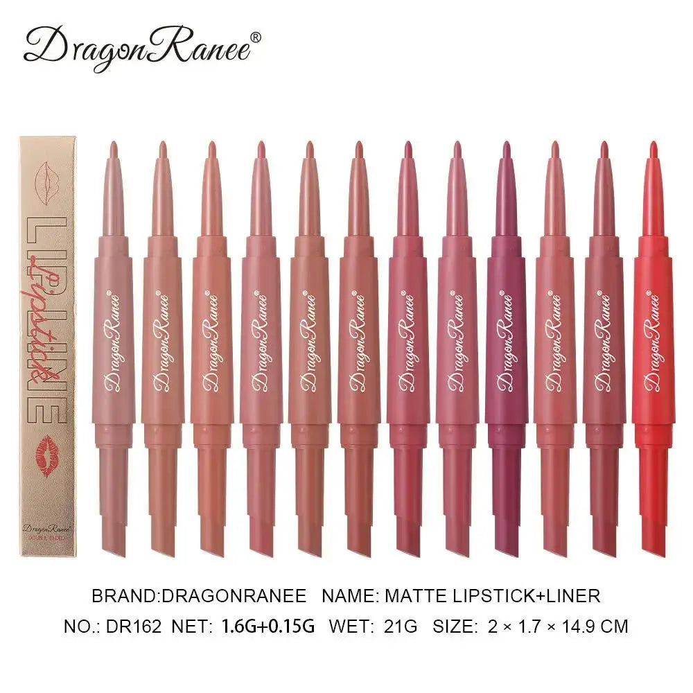 Double Head Matte Lip Liner Pencil 2 in 1 Long Lasting Waterproof Nude Red Lipstick Brighten Outline Makeup Stick