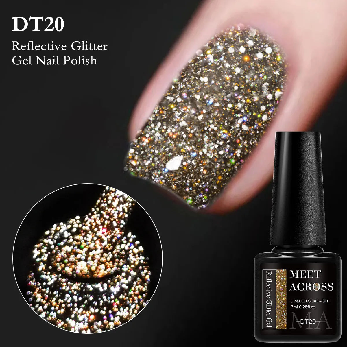 7ml Reflective Glitter Gel Nail Polish Semi Permanent Soaking Nail Art Varnish Alcohol-Free Salon Quality Manicure DIY Design