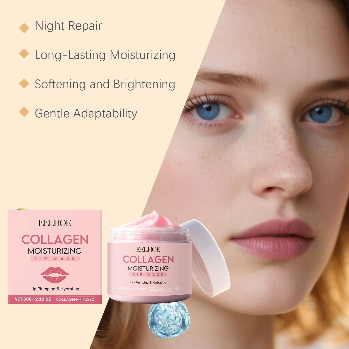 Collagen Lip Mask 60g Overnight Lip Treatment for Dry Chapped Lips Hydrating Lip Care Lip Balm Moisturizing Barrier Protection