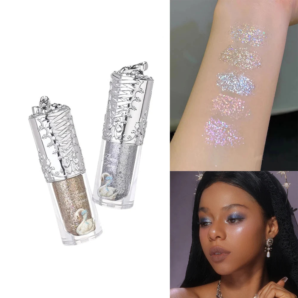Flower Knows Swan Ballet Glitter Liquid Eyeshadow Long Lasting Shimmer Waterproof Quick Dry Metallic Eye Makeup for Women Girls