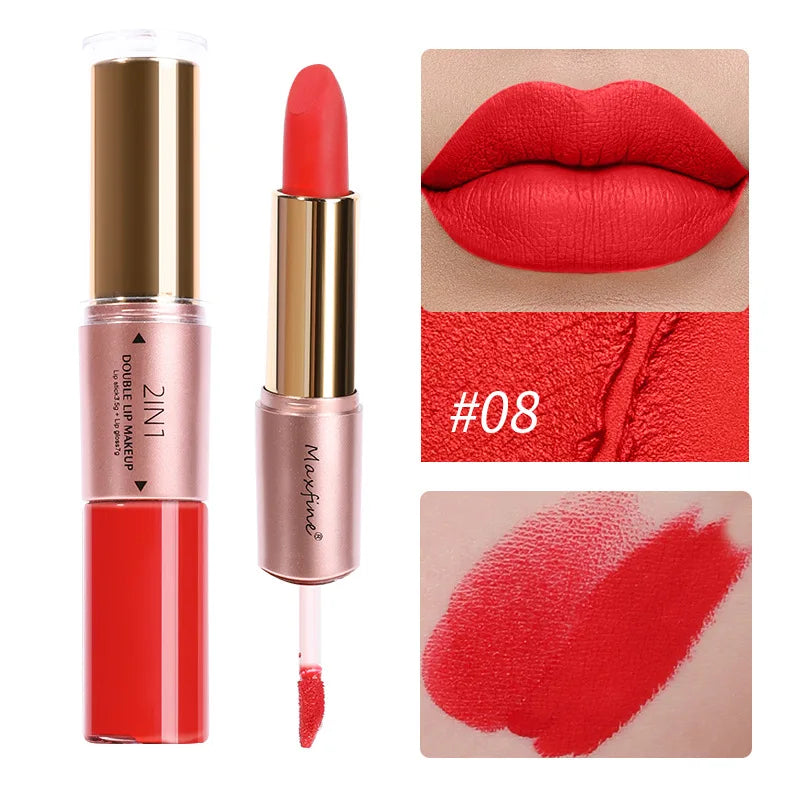 2 In 1 Matte Liquid Lipstick Long Lasting Color Moisturizing Waterproof Non Stick Cup