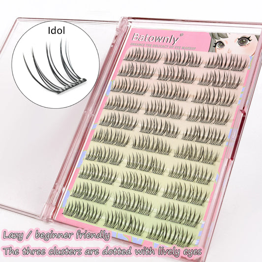 90 Pcs Self-adhesive Eyelash Cluster Idol Single Cluster DIY Girl Group Natural Trilogy Cartoon Glue-Free False Eyelashes