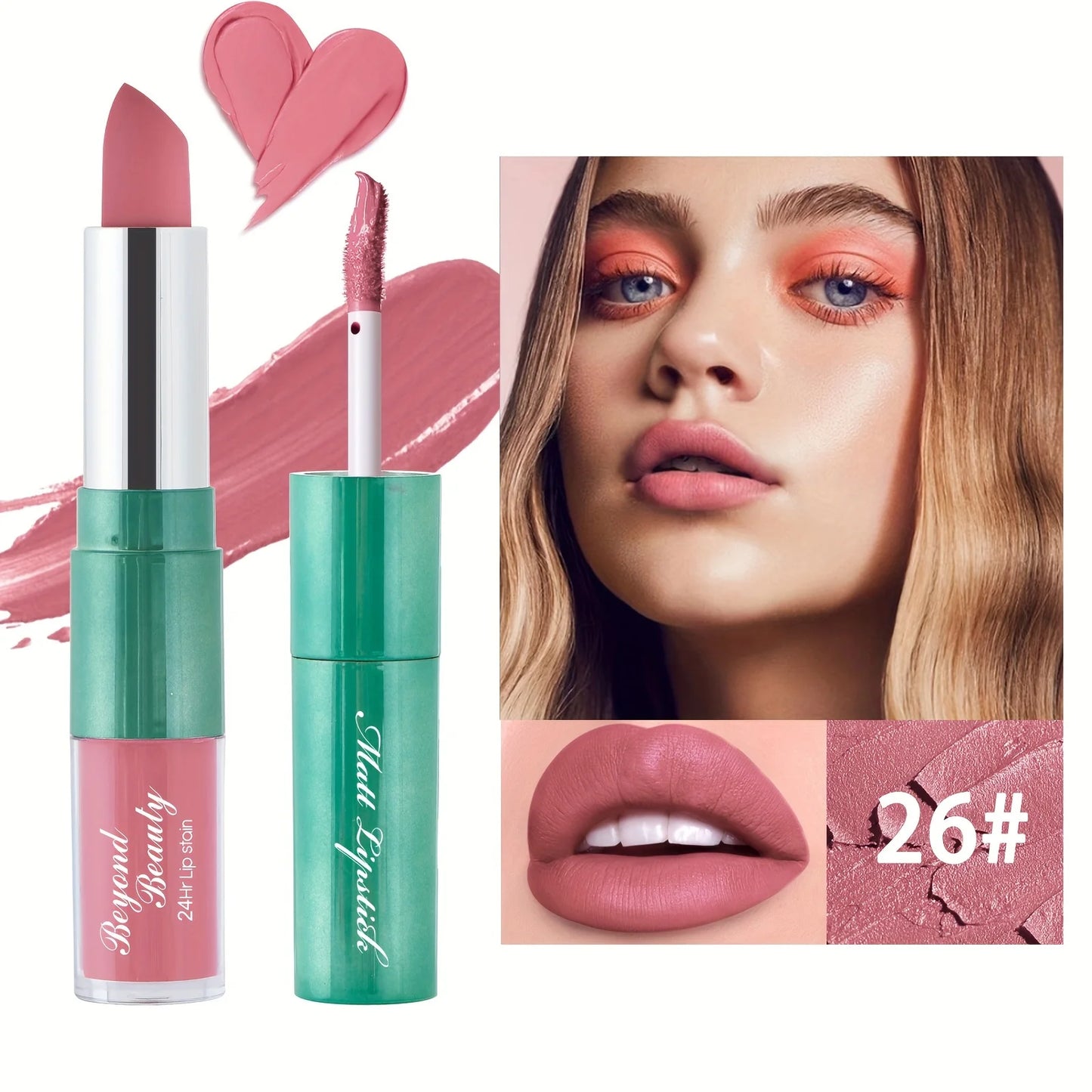 Dual Head Matte Velvety Finish Lipstick, Long Wear High Pigmented Not Sticky Cup Lip Gloss, Lip Stick + Liquid 2 IN 1