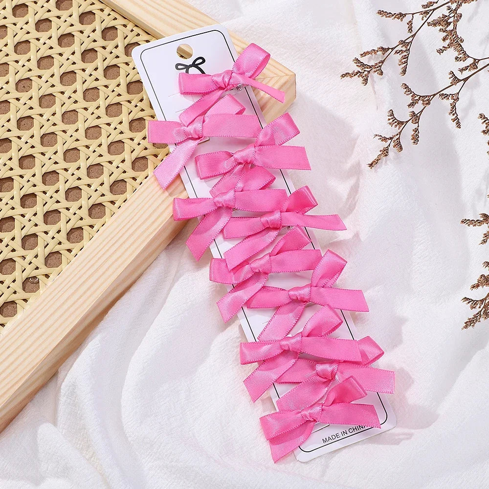 RAINBOW BOWS 10Pcs Kids Sweet Solid Color Mini Bows Hair Clip Baby Girls Ballet Style Ribbon Braided Hair Accessories Wholesale