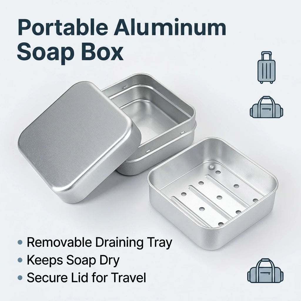 Travel Soap Case Aluminum Soap Box Double Layer Draining Holder Portable Rectangular Dish for Camping Hotel Bathroom Gear