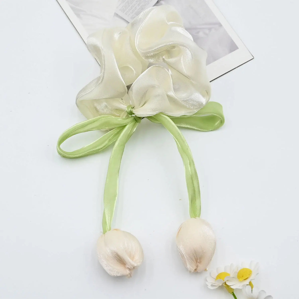 3PCS Tulip Flower Scrunchies - Sweet Elastic Hair Rings for Women, Large-sized High-end Hair Ropes and Hair Accessories