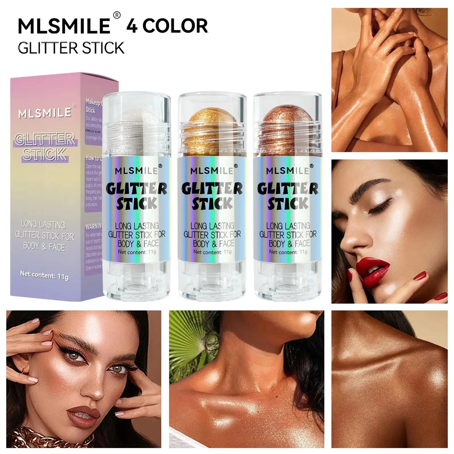 3D Highlighter Bar Shimmer Glitter Stick Long-Lasting Face Contour Bronzer Cream Body Makeup Brightening Cosmetic Stick co:02