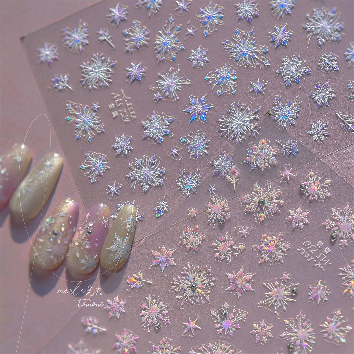 Flying Snowflakes Cold Winter Geometric Hexagon Star Romantic Adhesive Nail Art Stickers Embossment Rhinestone Manicure Decals
