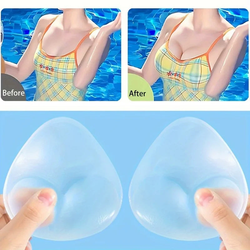 Invisible Bikini Self-Adhesive Thickened Waterproof Bra Pads Cute Triangle Silicone Breast Pads Lift Gather Silicone Bra Inserts