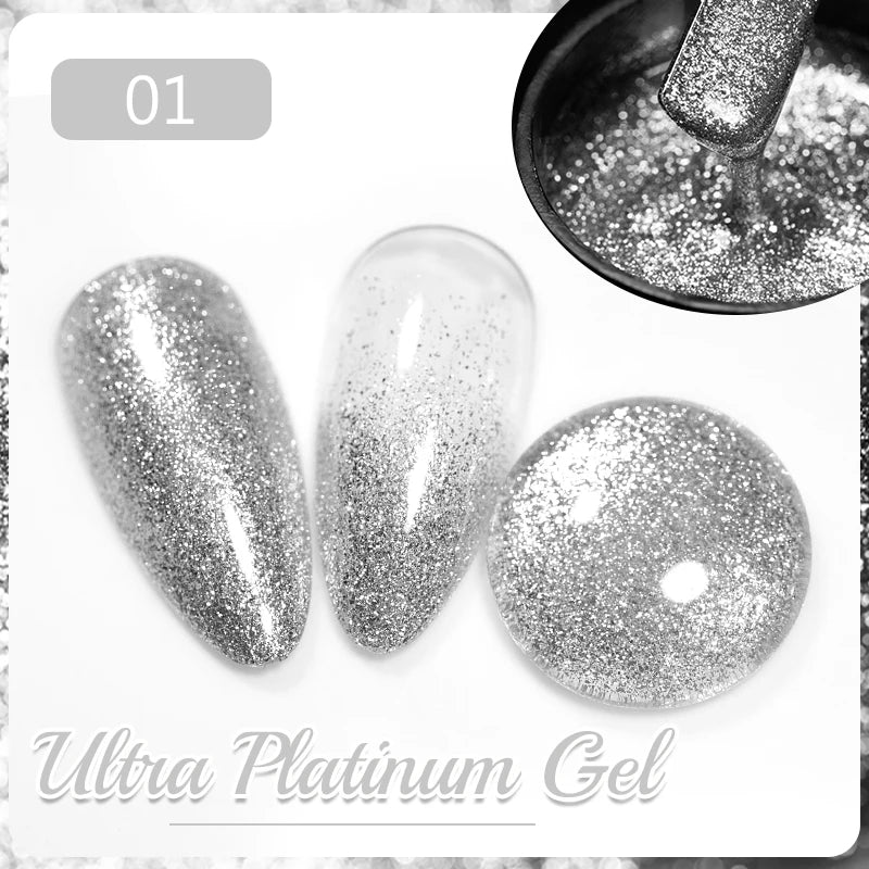 PUENTE 7.5ML Golden Gems Cat Magnetic Gel Nail Polish Pink Brown Blue Colors Golden Glitter Cat Eye Soak Off UV Nail Art Varnish