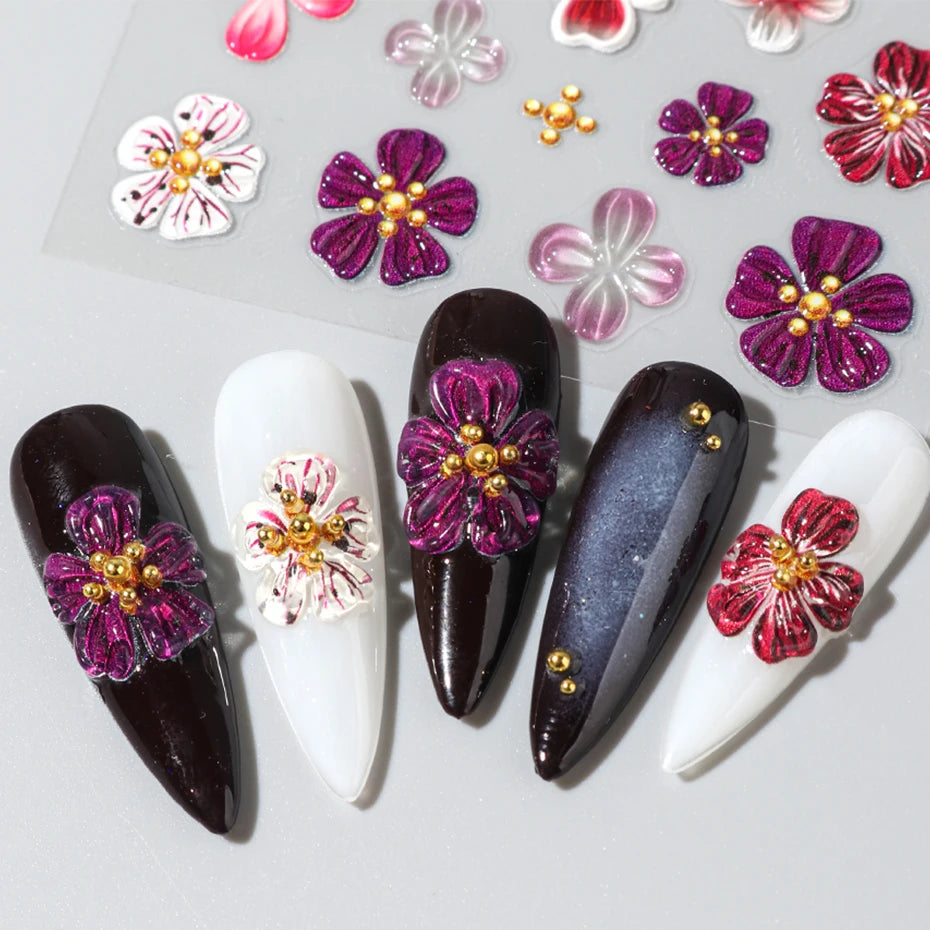 Hipster Pure Purple Pink Flowers Rose Spring Lily Camellia Daisy Jelly Cherry Blossom Magnolia Nail Art Stickers Manicure Decals