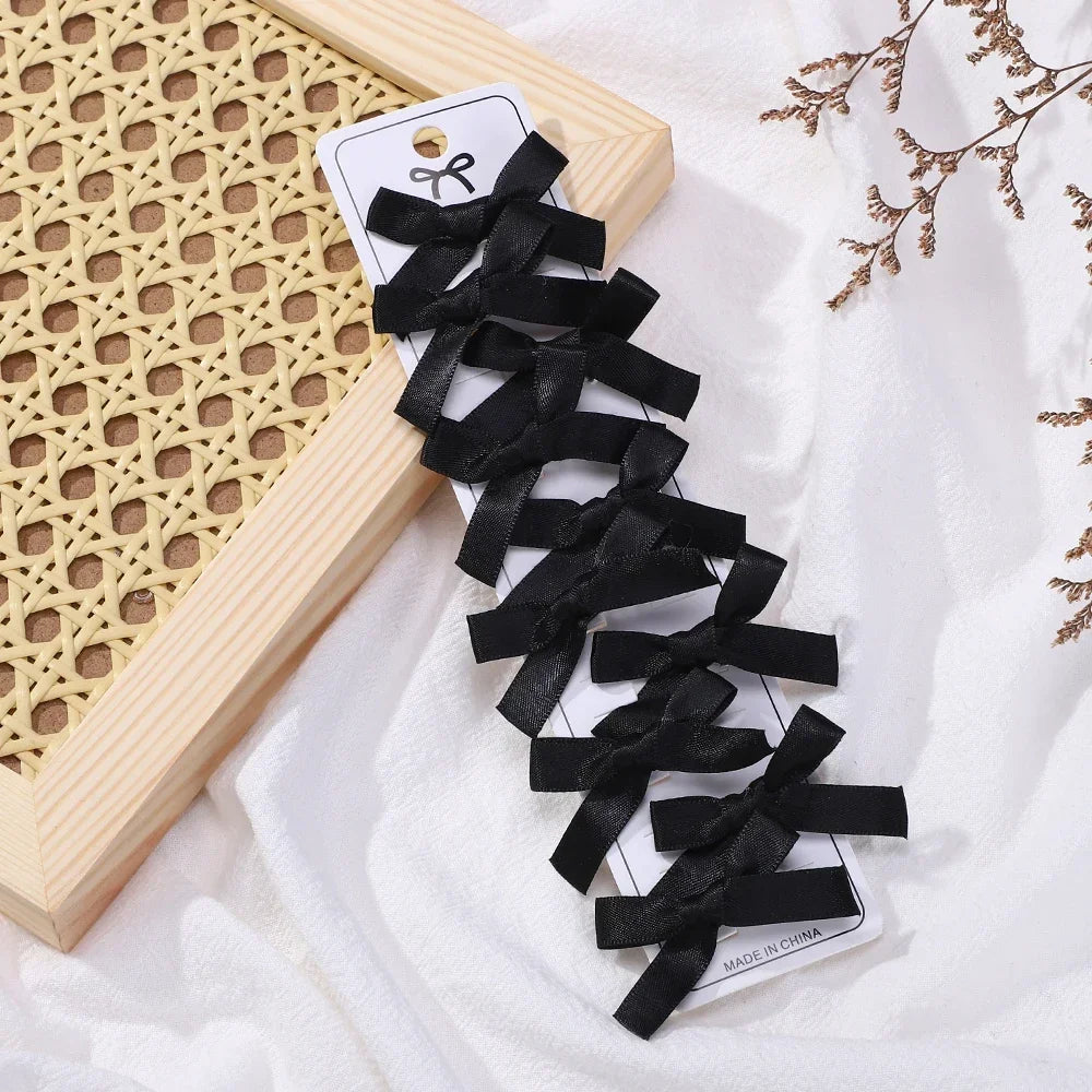 RAINBOW BOWS 10Pcs Kids Sweet Solid Color Mini Bows Hair Clip Baby Girls Ballet Style Ribbon Braided Hair Accessories Wholesale
