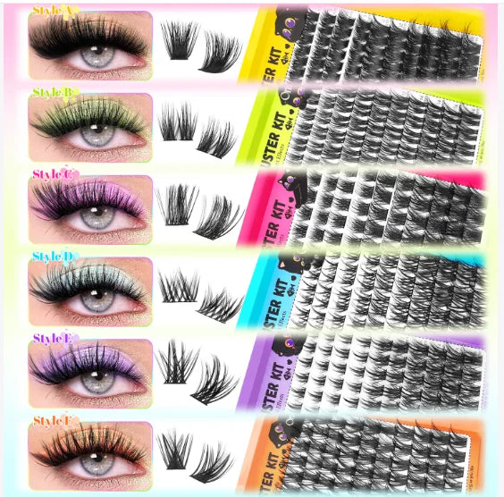 RED SIREN Segmented Individual Cluster Lashes Faux Mink Fluffy Wispy Manga Lash Bundles Self Graft False Eyelash Daily Makeup