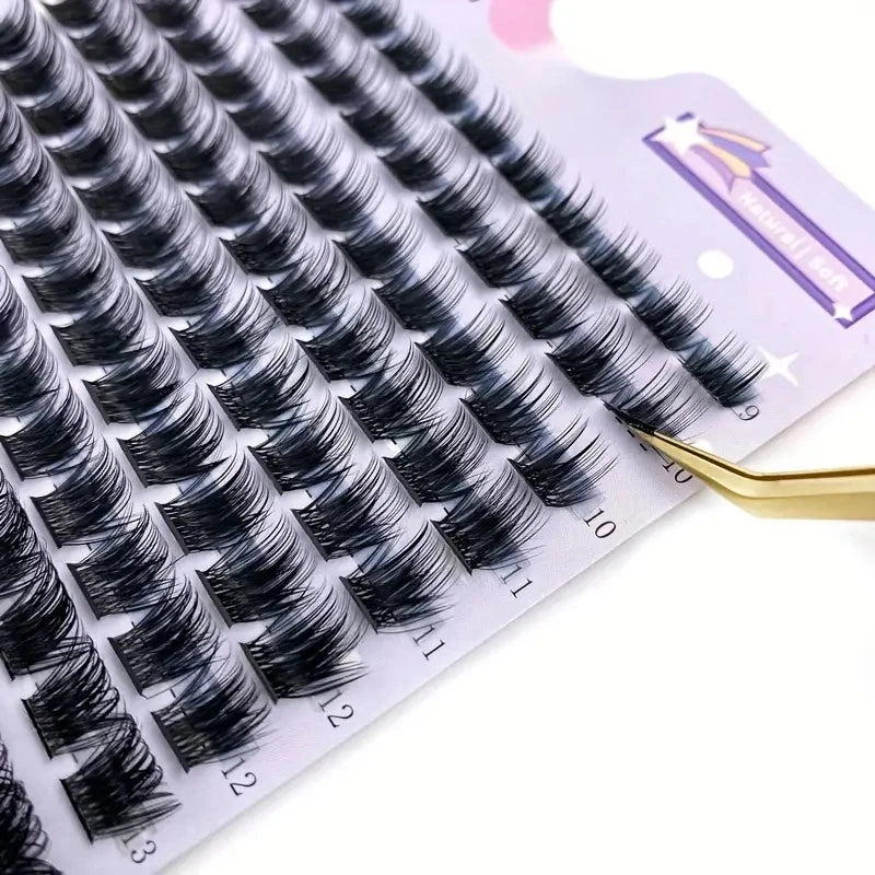 Wispy Cluster Lashes - DIY Eyelash Extensions, 9-16mm Mix, Natural Look Fluffy Individual Lashes, Reusable, C-Curl, Various Leng