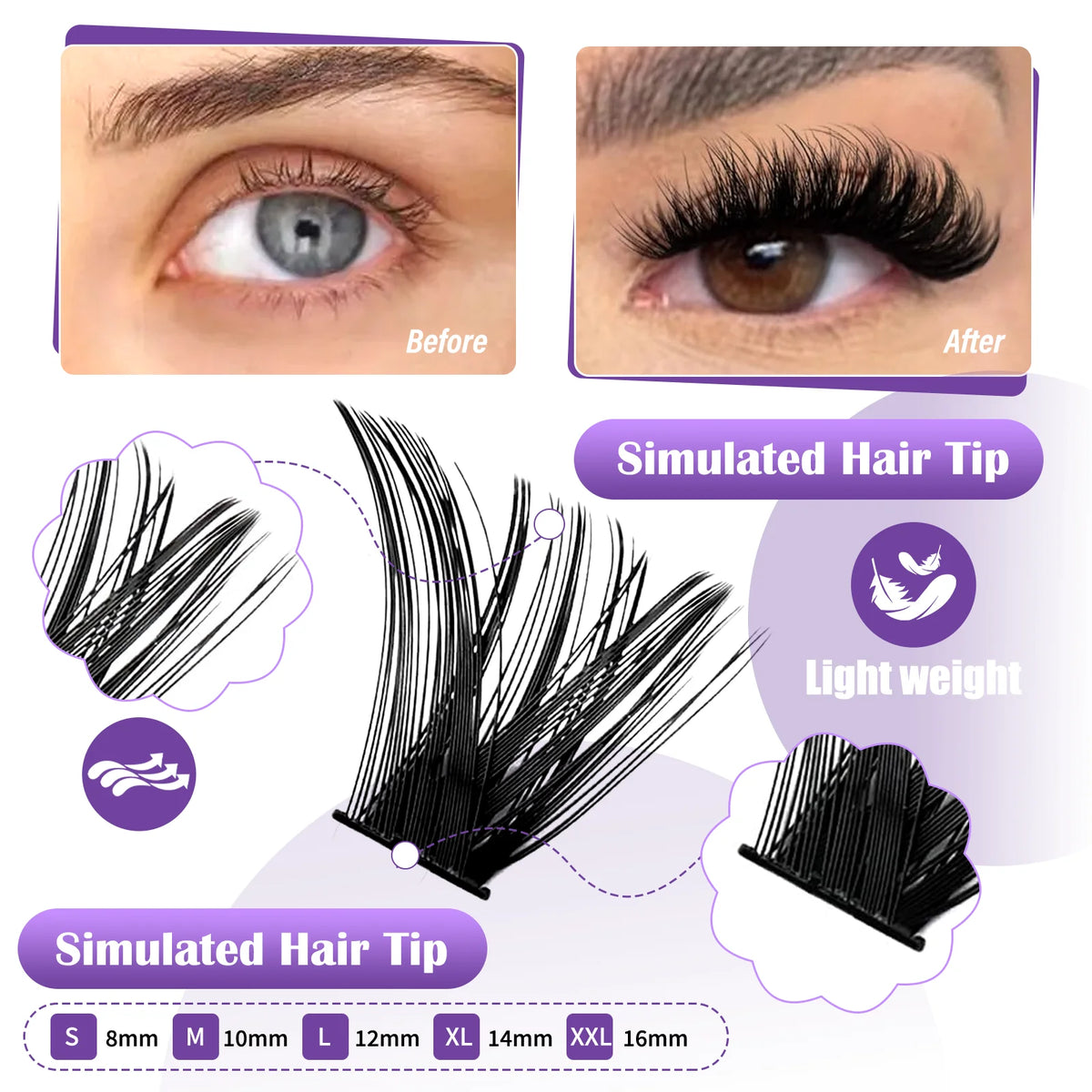 RED SIREN Segmented Individual Cluster Lashes Faux Mink Fluffy Wispy Manga Lash Bundles Self Graft False Eyelash Daily Makeup