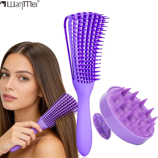 2Pcs/Set Detangling Hair Brush & Silicone Scalp Massager Shampoo Brush Set – Anti-Static Wet/Dry Use Salon for Real Hair & Wigs