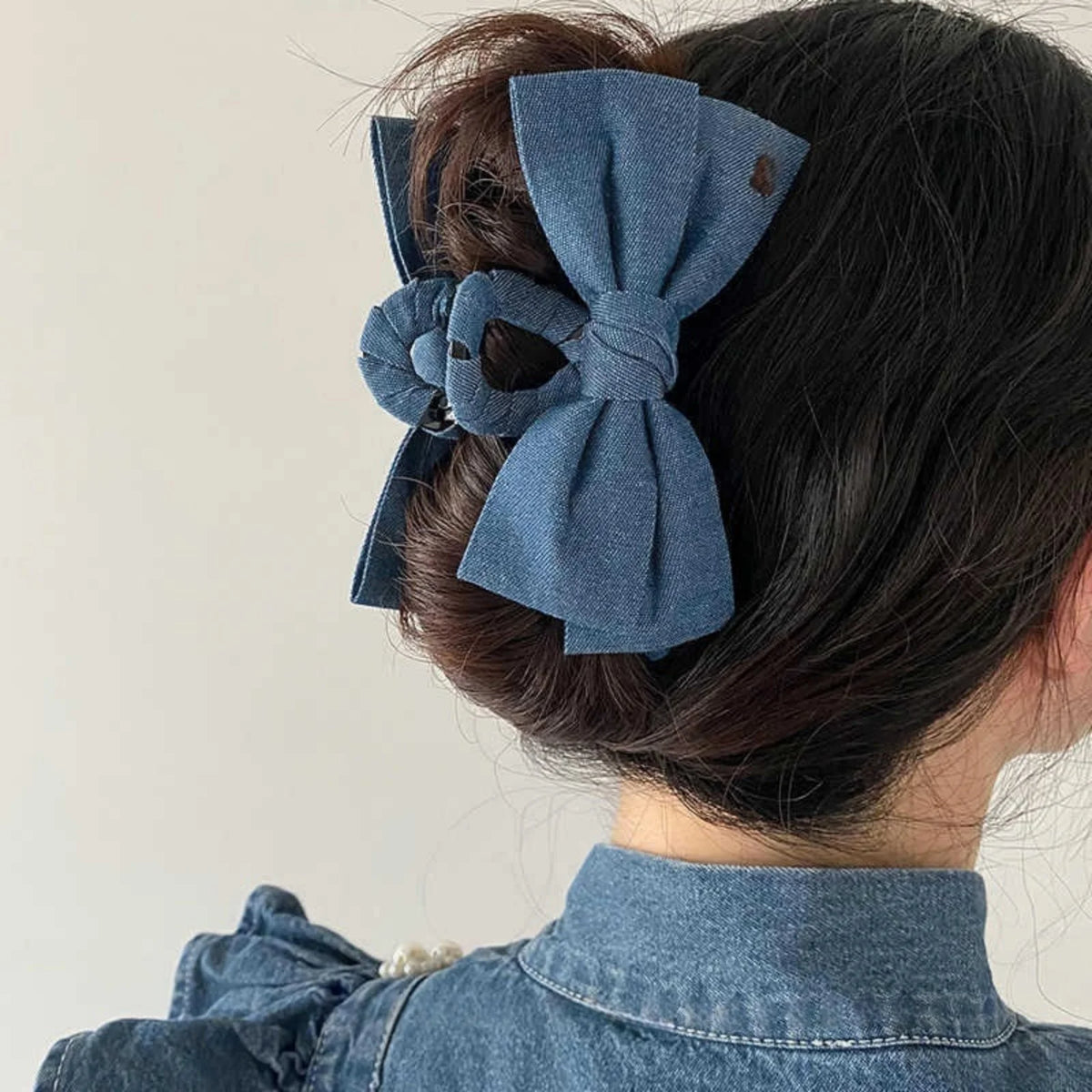 1PC Cowboy Cloth Hair Clip Bow Clip Headdress Female Back of Head Plate Hair Grab Clip Temperament Large Shark Clip Hairpin