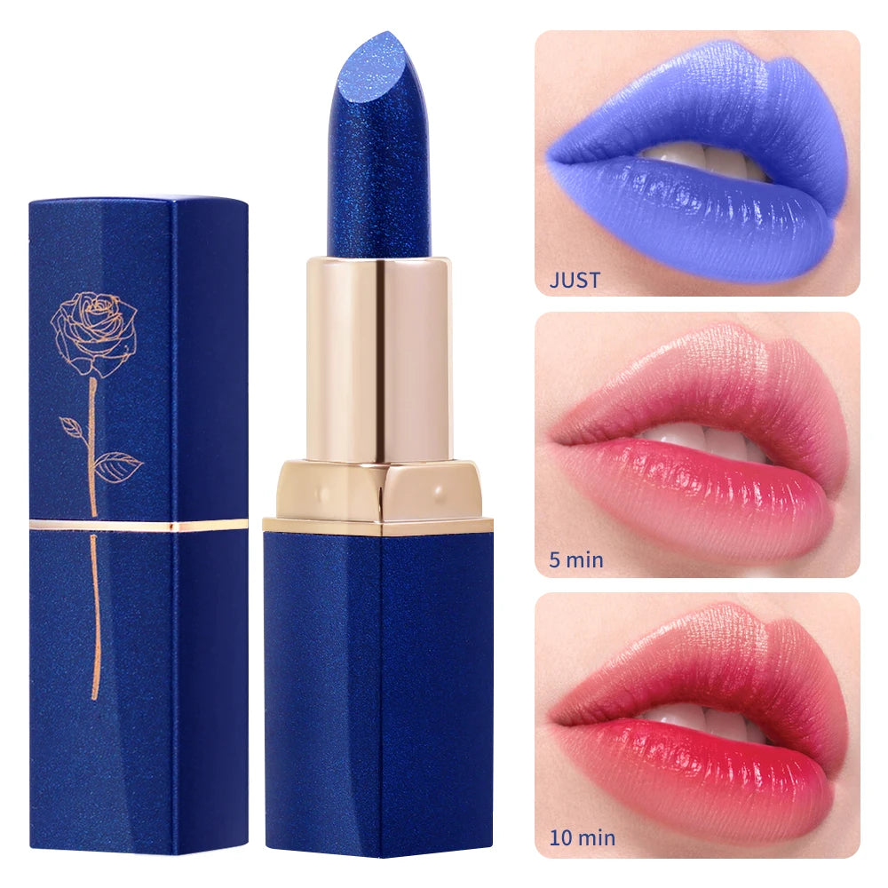 Blue Rose Lipstick Makeup Temperature Color Changing Lipstick Velvet Matte Moisturizing Waterproof Non-stick Cup Shiny Lipstick