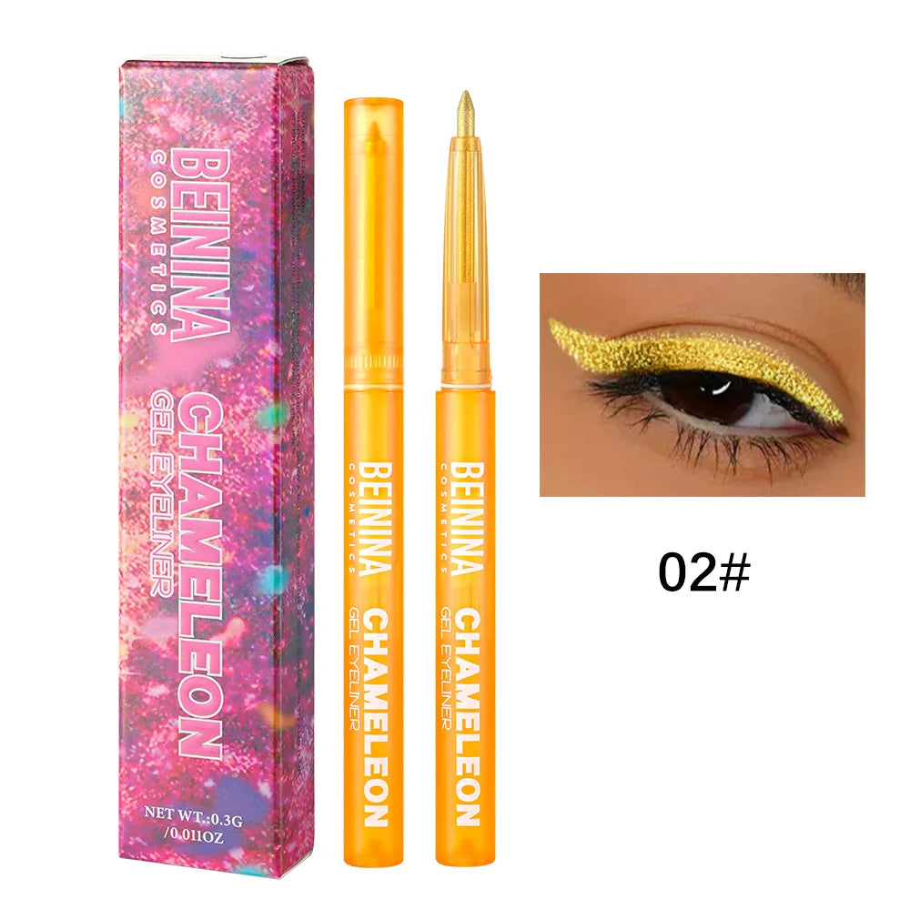 Shiny Chameleon Green Eyeliner Gel Metallic Eyeshadow Multicolor Eye Liner Pearlescent Polarized Glitter Eye Pigment Makeup
