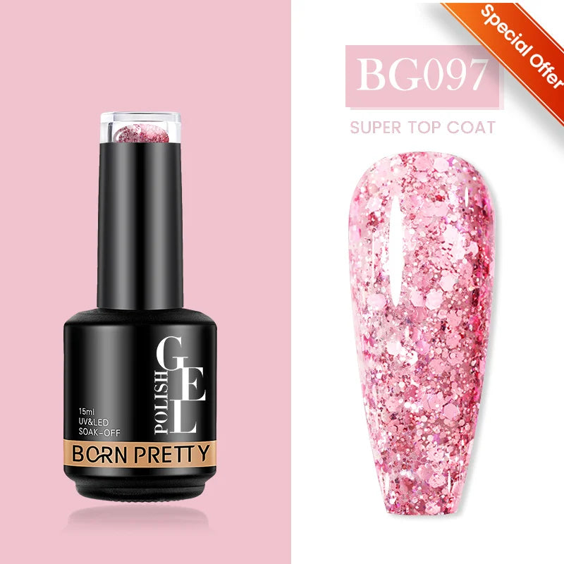 BORN PRETTY 10ml Sparkling Glitter Reflective Gel Nail Polish Sparkly Holo Shiny Pink Silver Black Gel Nail Art Salon Varnish