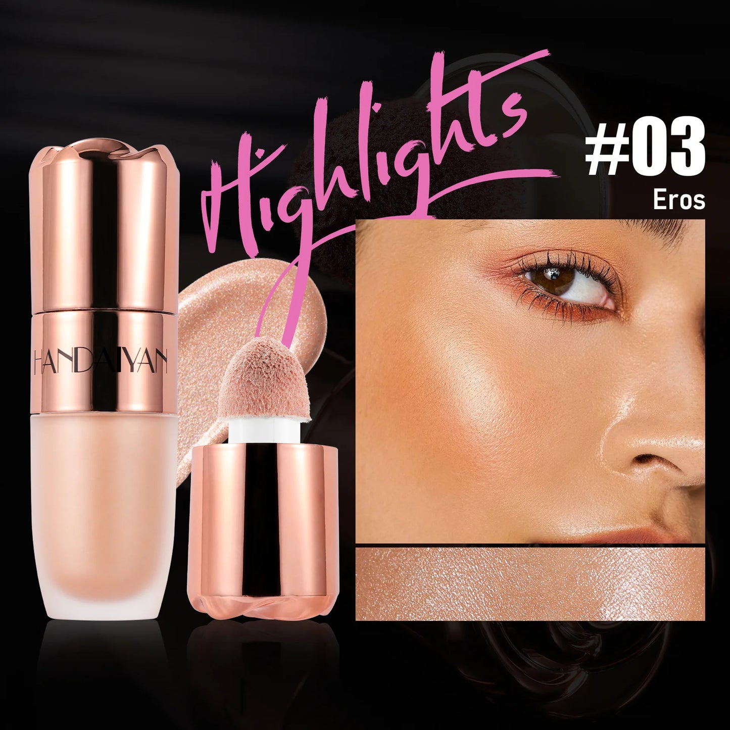 Liquid Highlighter Stick Rose Glow 3D Contour Effect Long Lasting Face Body Makeup Soft Sponge Tip Easy Apply