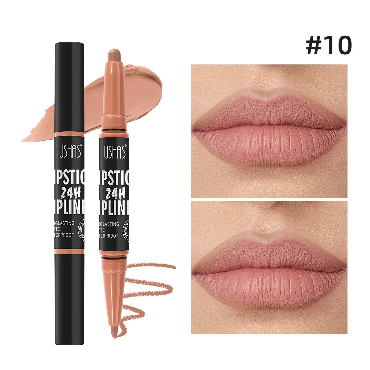 Waterproof Lipstick Lip Liner Contouring Crayon Non-stick Cup 2 IN 1 Double Headed Lipstick Matte Nude Sexy Lipliner Pen Makeup
