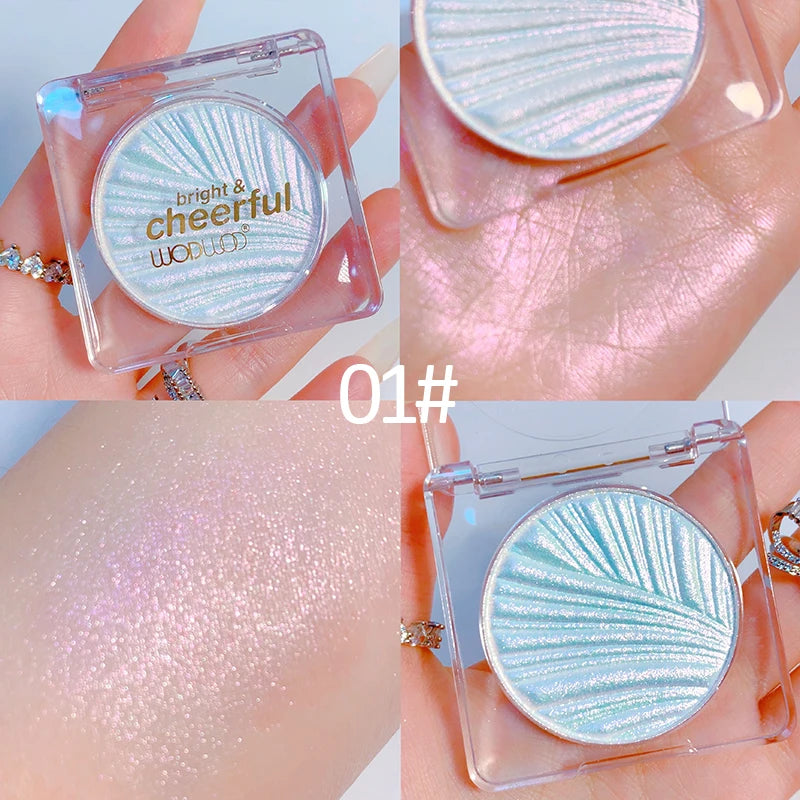 WODWOD Highlighting Powder Pearlescent Fine Mashed Soft Texture Non-flying Powder Brightening Long-lasting Highlighter Palette