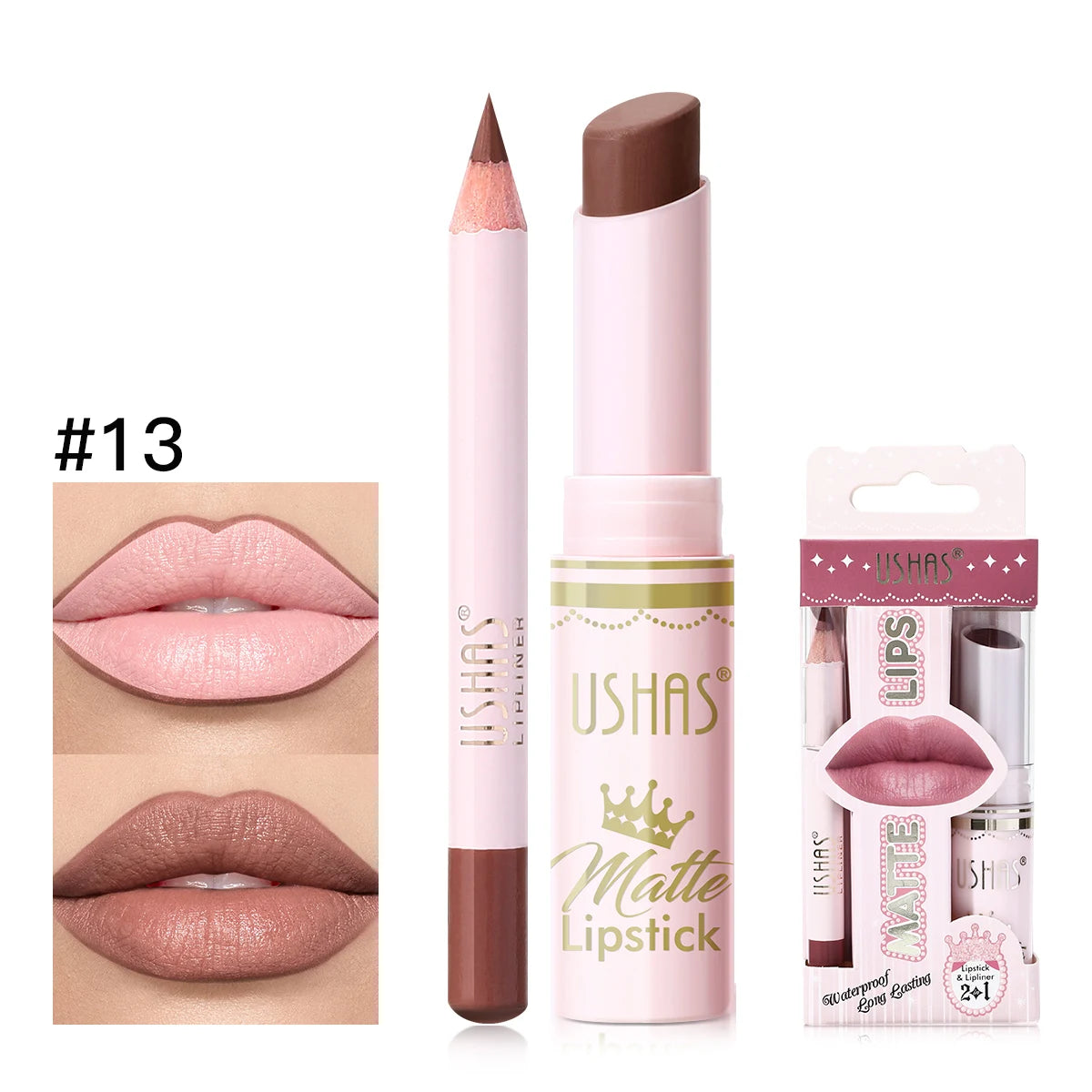 USHAS 2 In 1 Lipstick&Lip Liner Set, 18 Color Matte Nude Color Lipstick, Moisturizing and Long-Lasting, Perfect Lip Cosmetic