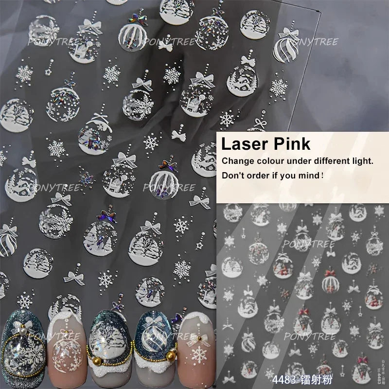 Flying Snowflakes Cold Winter Geometric Hexagon Star Romantic Adhesive Nail Art Stickers Embossment Rhinestone Manicure Decals