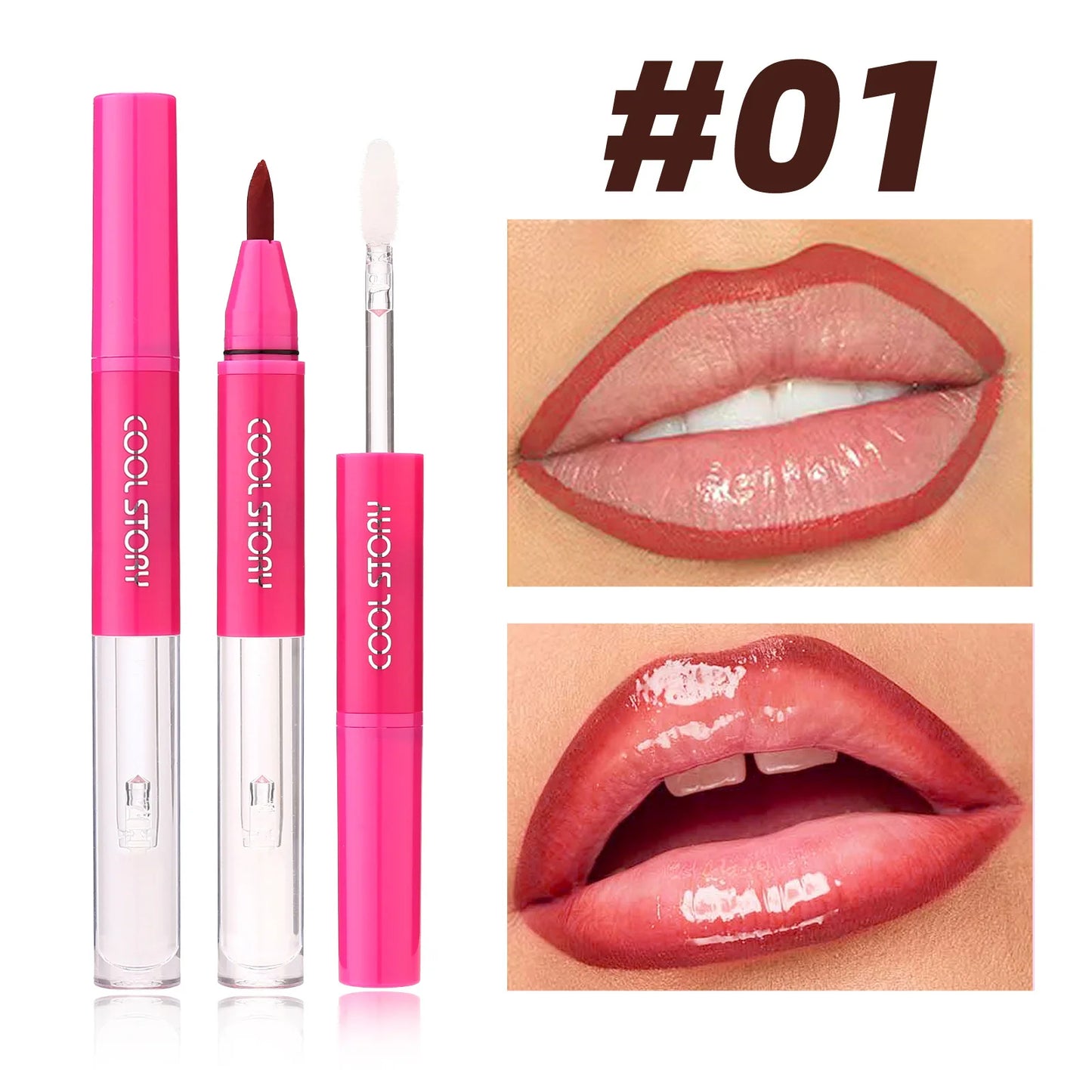 2 in 1 Matte Lip Liner Mirror Lip Gloss Waterproof Plumping Stain Hydrating Shiny Transparent Lip Oil Jelly Lips Contour Makeup