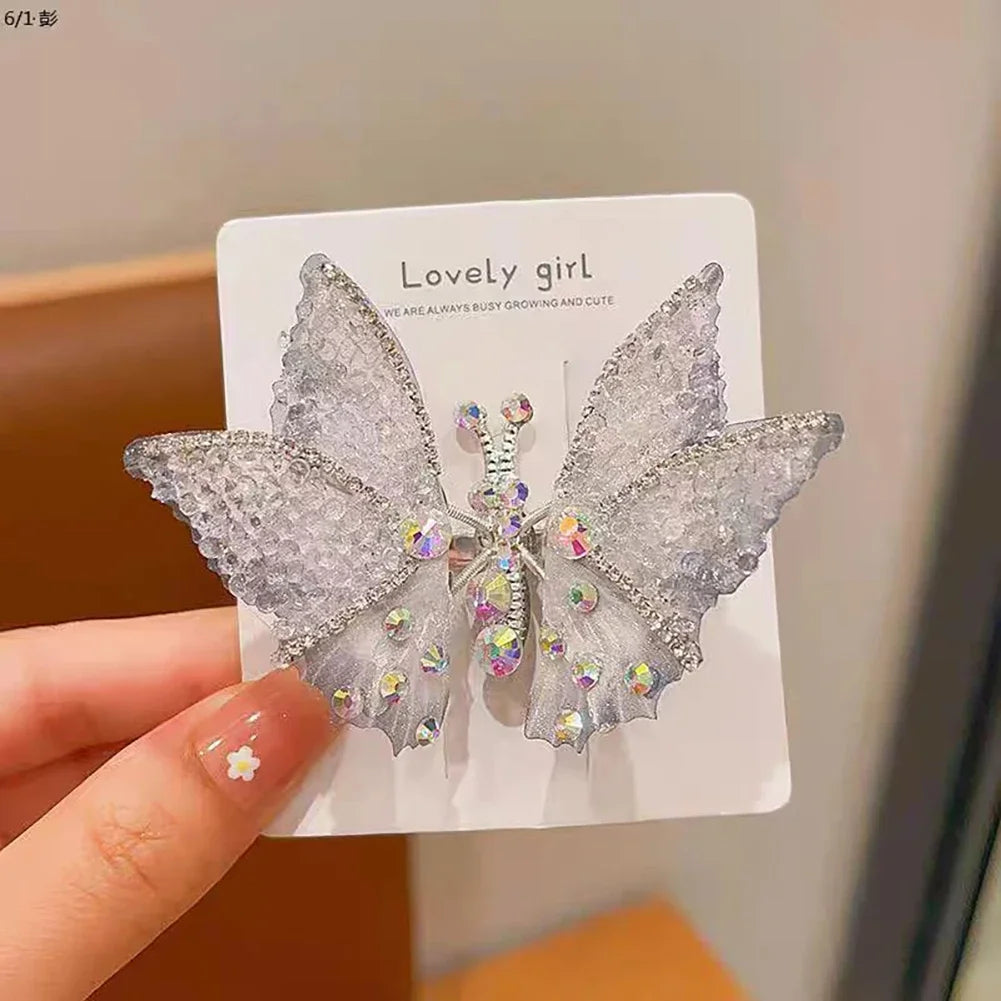 Three-dimensional Rhinestone Butterfly Hairpin Multicoloured Moving Wings Hair Clip Headwear Hair Accessories for Children
