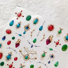 Elegant Gold Scepter 5D Nail Art Stickers Gorgeous Gemstone Luxury Courtly Pattern Necklace Frame Self Adhesive Manicure Decals