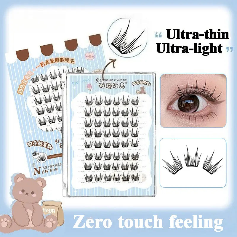 Ultra-thin Noglue Lashes Zero-touch False Eyelashes Natural Eyelash Clusters Lashes with Eyelash Glue Self Adhesive Eyelashes
