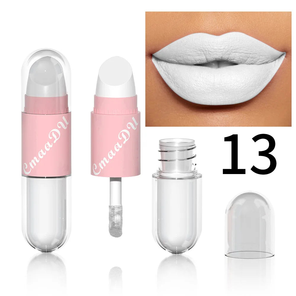Lipstick Lip Gloss 2-in-1 Matte Lip Color Velvet Lip Glaze Waterproof Long Lasting Non-marking Natural Lip Tint Blam Cosmetic