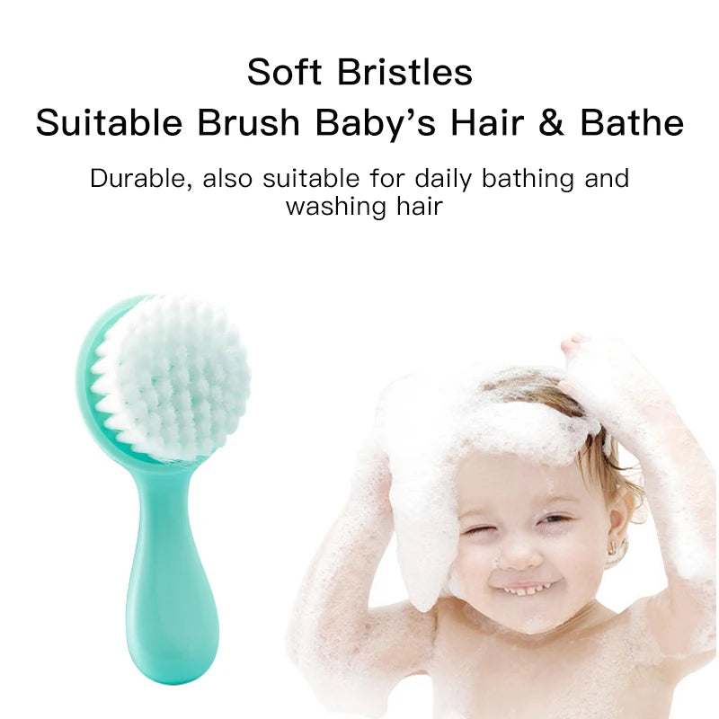 Cute 2 in 1 Eco-friendly Infant Care Baby Comb Brush Set Soft Bristles Hair Brush Round Shape