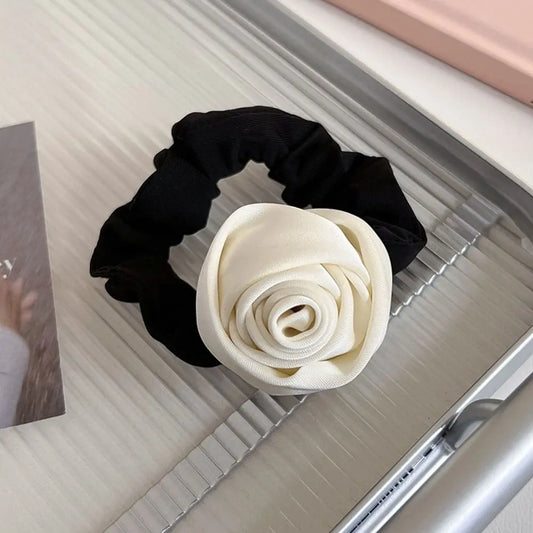 Sweet Flower Rose Hair Rope Hair Tie Scrunchies Silk Satin Hair Rope Korean Style Headwear Elastic Hair Band Ponytail Holder