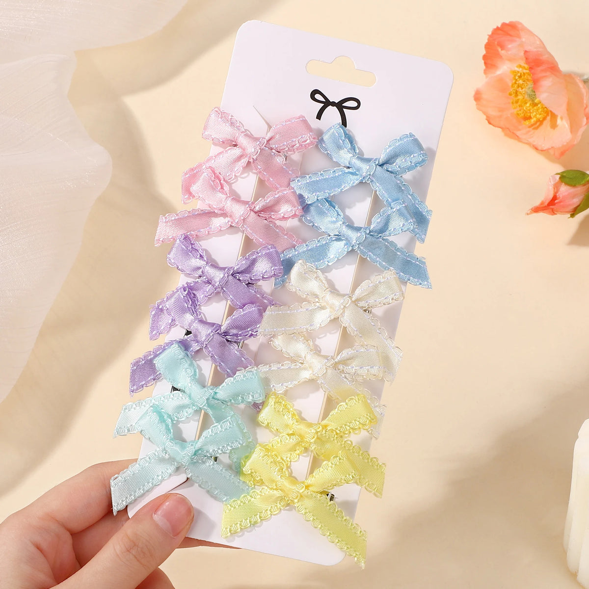 RAINBOW BOWS 10Pcs Kids Sweet Solid Color Mini Bows Hair Clip Baby Girls Ballet Style Ribbon Braided Hair Accessories Wholesale