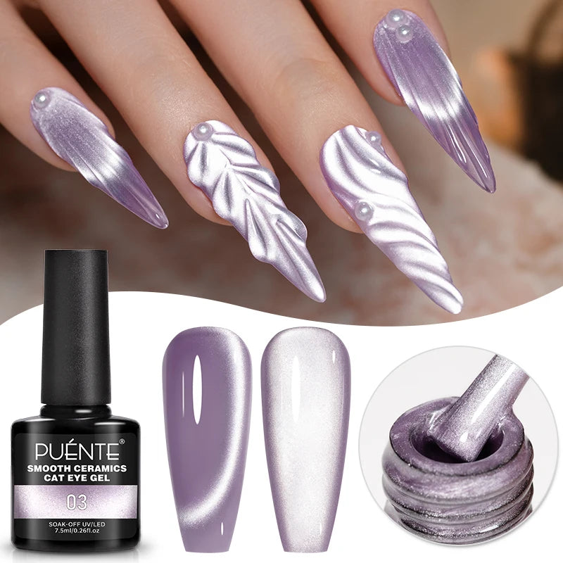 PUENTE 7.5ML Vibrant Blue Cat Eye Gel Nail Polish High Glossy Long-Lasting Soak Off UV Semi-Permanent Nail Art Varnish Manicure