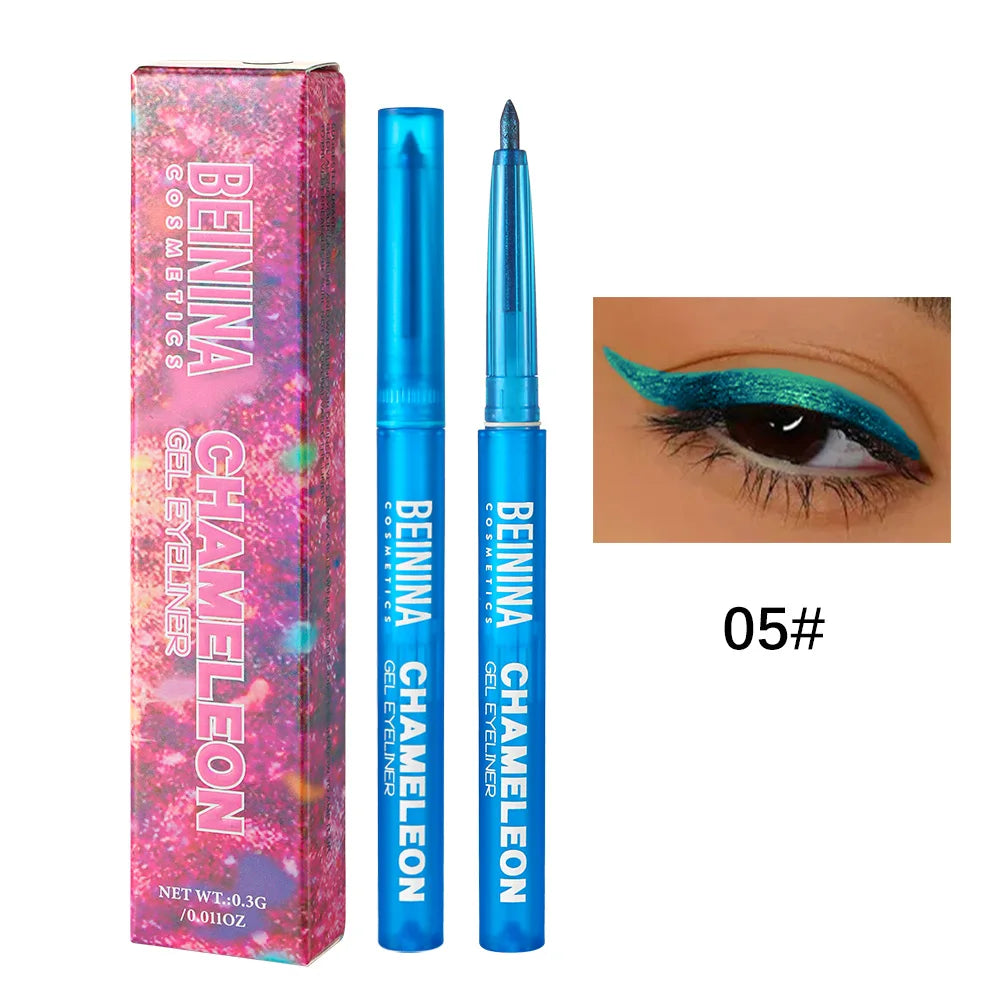 Shiny Chameleon Green Eyeliner Gel Metallic Eyeshadow Multicolor Eye Liner Pearlescent Polarized Glitter Eye Pigment Makeup