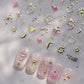 Elegant Gold Scepter 5D Nail Art Stickers Gorgeous Gemstone Luxury Courtly Pattern Necklace Frame Self Adhesive Manicure Decals