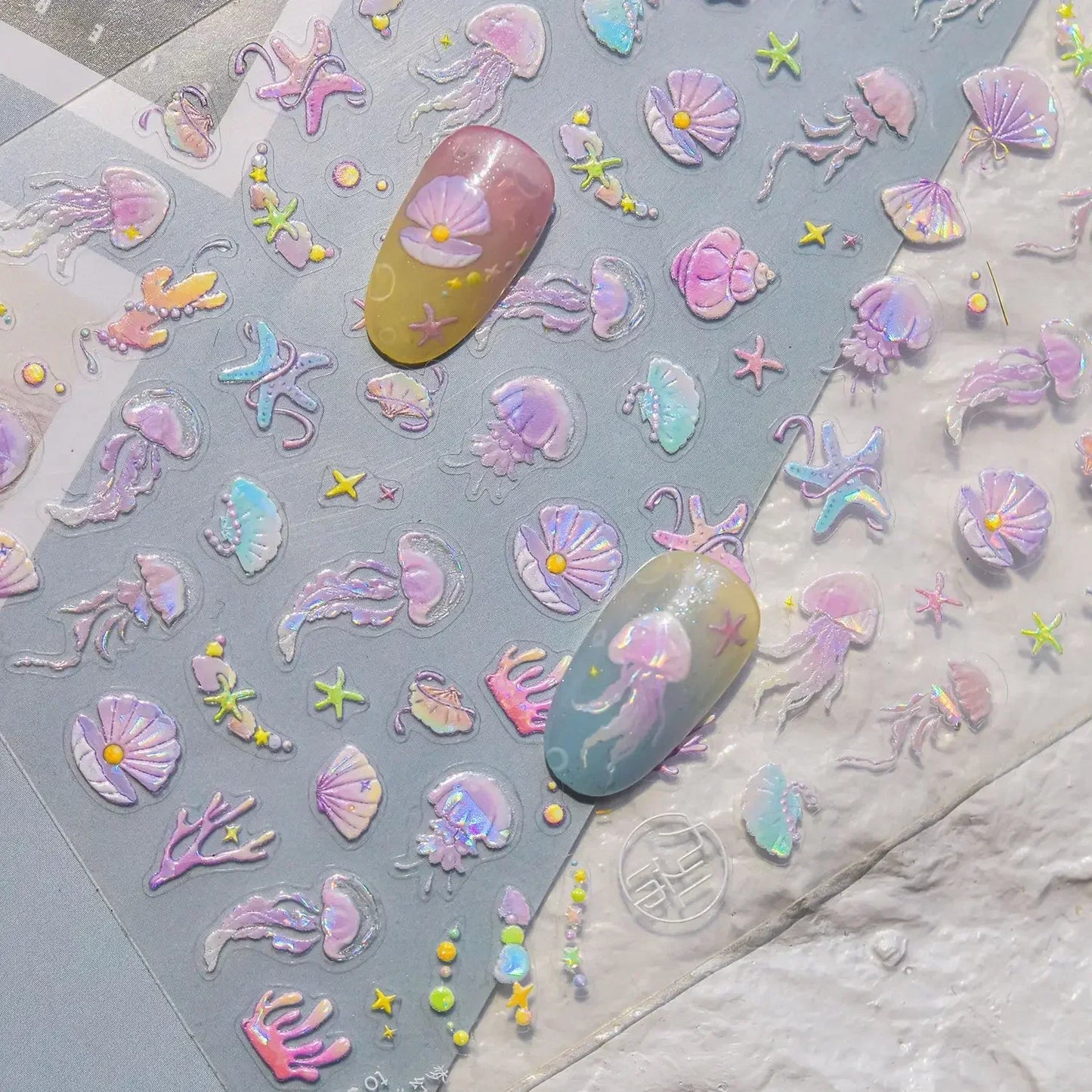 Magical Blow Bubbles Goldfish Bunny Rabbit Cat Kitten Shape Shiny Dreamy Bubbles 5D Nail Art Decorations Sticker Manicure Decal