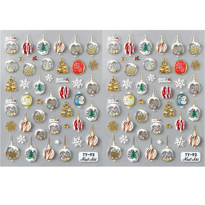 3D Winter Snowflakes Snow Globe Nail Sticker Cute Christmas Snowman Gold Star Nail Art Decals 5D Stickers Decorations Manicure