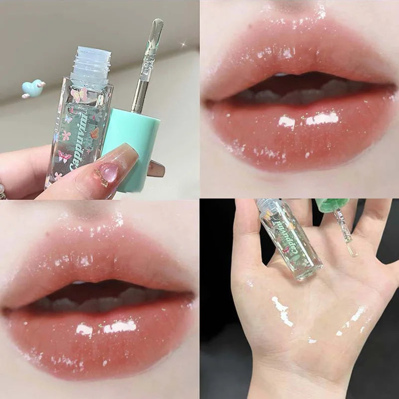Translucent Crystal Shiny Lip Gloss Oil Moisturizing Lip Oil Relieve Dryness Exfoliating Plumping Gloss Lip Oil Lipstick Topcoat
