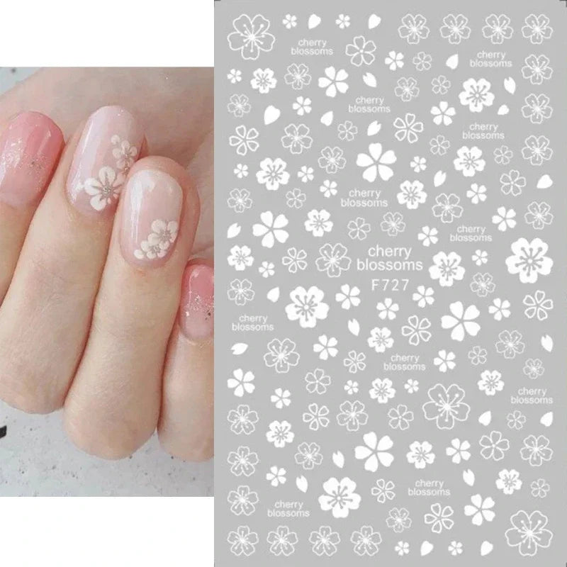 1pcs Sakura Flower 3D Nail Stickers White Cherry Blossom Nail Art Decals Spring Summer Adhesive Slider Decor Wedding Manicure