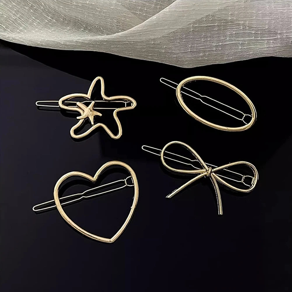 Triangle Moon Hairpin Fashion Women Metal Frog Clip Word Clip Elegant Star Round Barrette Alloy for Ladies Hair Accessories