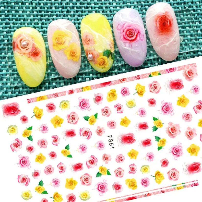1pcs Sakura Flower 3D Nail Stickers White Cherry Blossom Nail Art Decals Spring Summer Adhesive Slider Decor Wedding Manicure