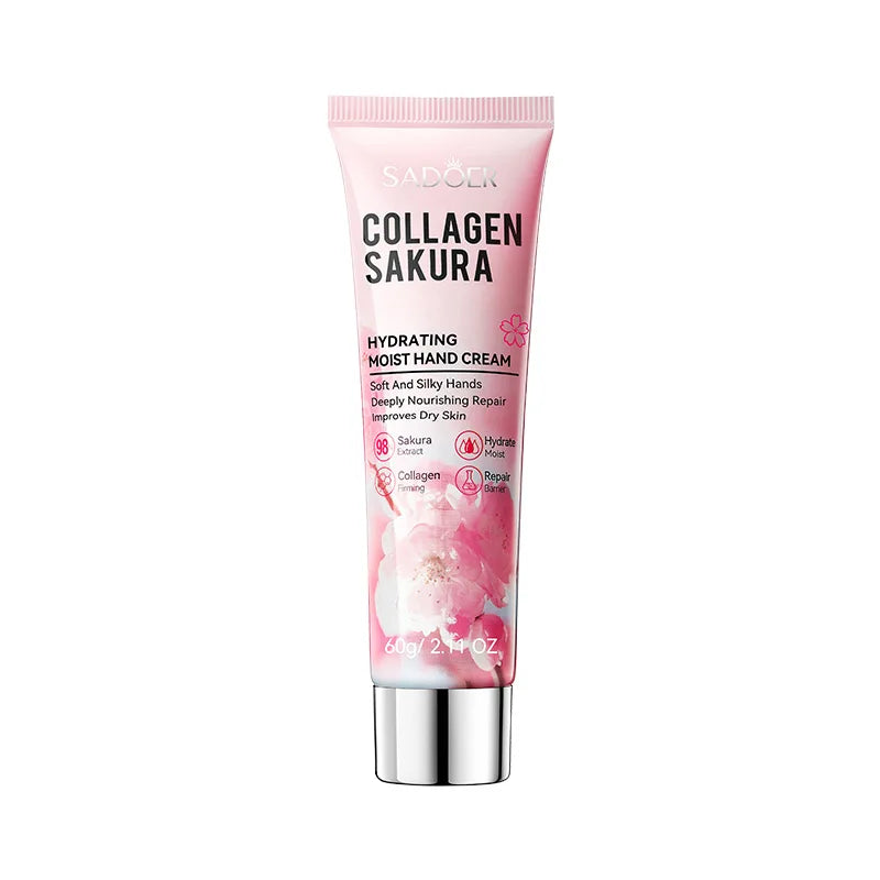 SADOER Sakura Collagen Hand Cream Moisturizing & Nourishing, Brightening Care, Anti-Wrinkle Anti-Crack Cream for Hands 60G