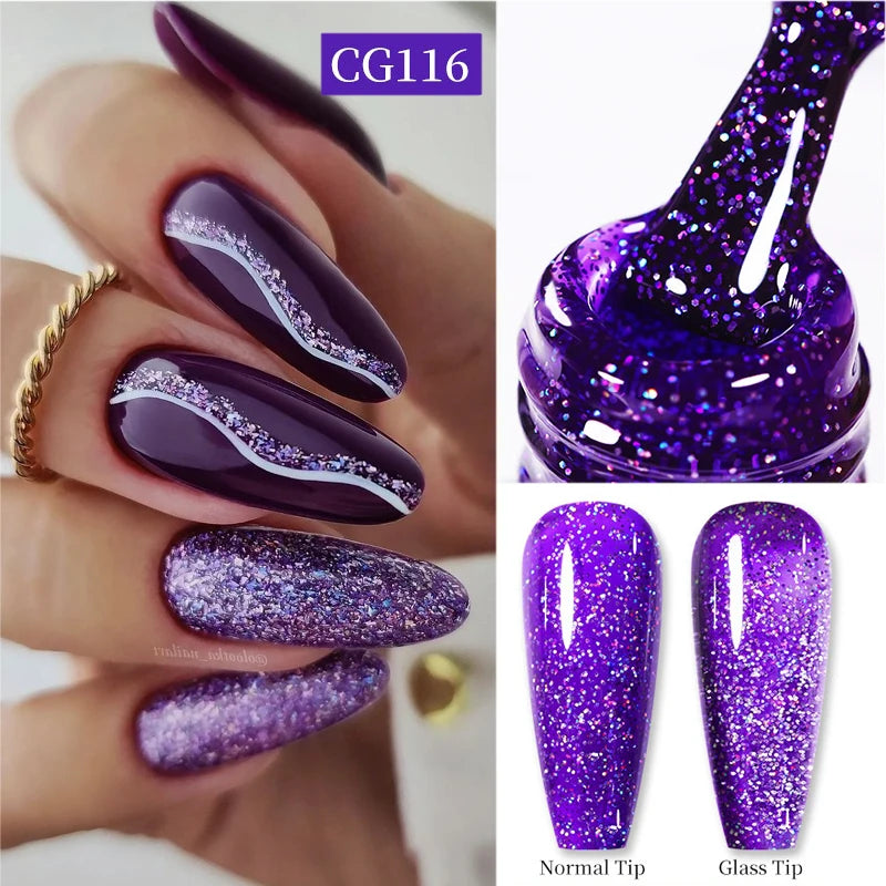 BORN PRETTY 10ml Sparkling Glitter Reflective Gel Nail Polish Sparkly Holo Shiny Pink Silver Black Gel Nail Art Salon Varnish